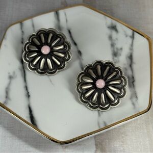 Navajo Sterling Silver Conch Earrings with Pink Conch Center